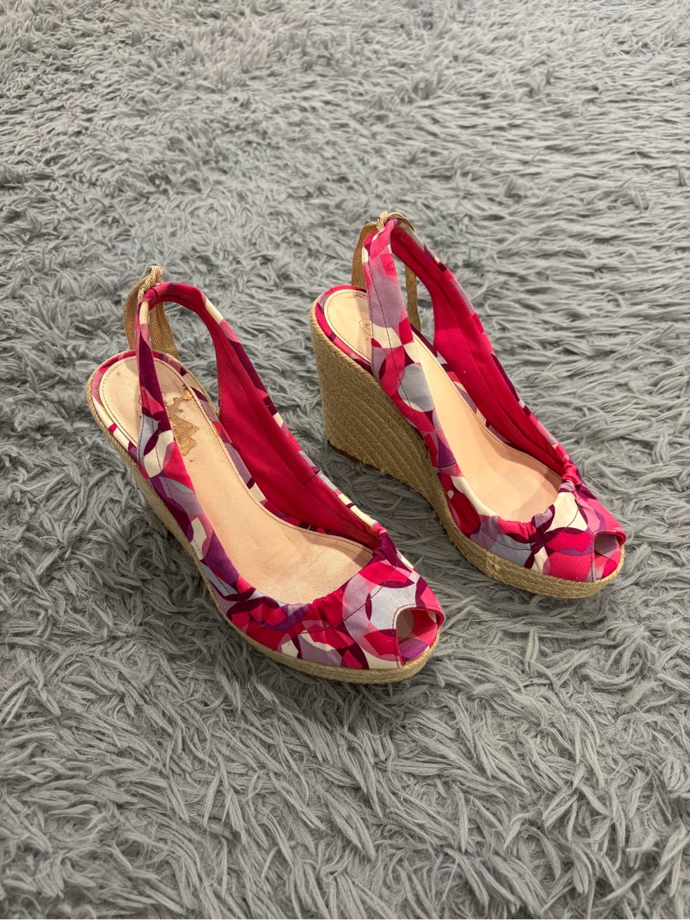Coach Women Geometric Slingback Espadrille Wedge Sandals Pink US 7.5B Summer Y2K
